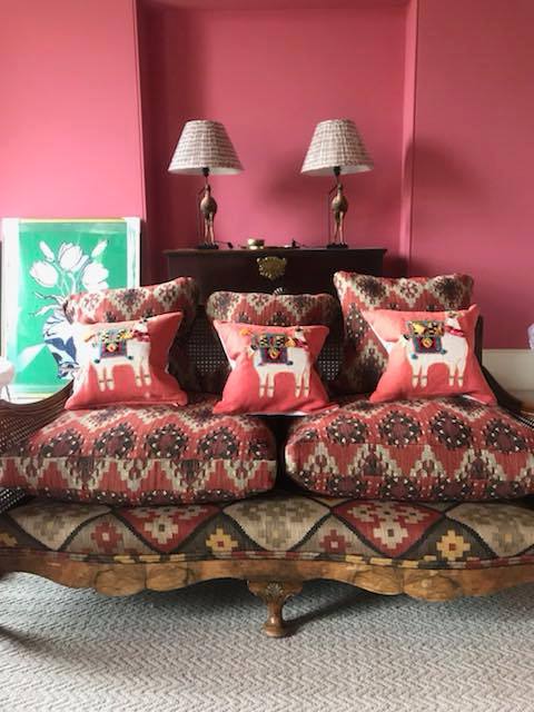 Bergere sofa, Andrew Martin fabric and Lama cushions.